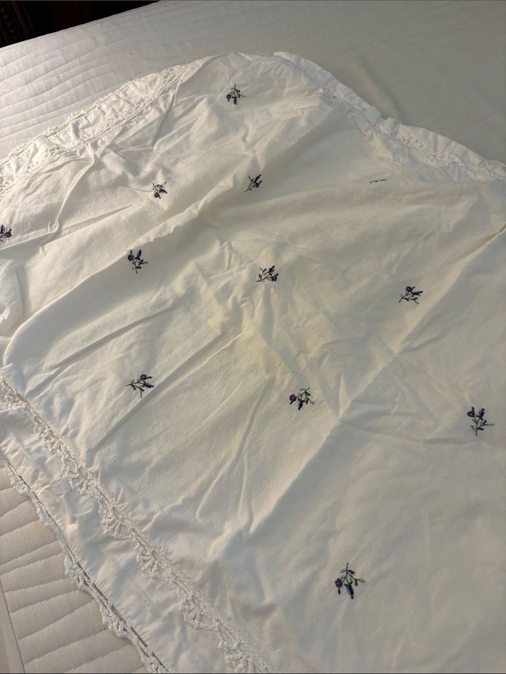 Embroidered White Floral Cotton Pillow Case